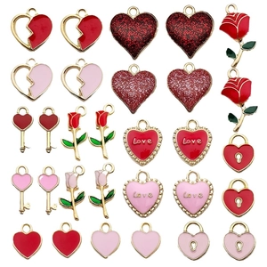 Colorful rose flower and hollow heart enamel metal pendants for DIY jewelry making