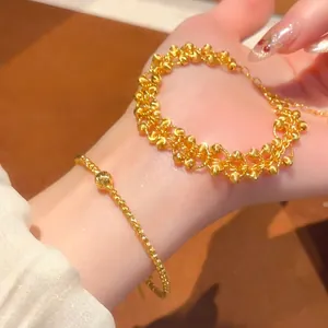 24K Gold Plated Copper Bangle And Multi-layer Bracelet Geometric Beads Spiral Transfer Bead Retro Jewelry For Women