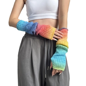 Rainbow gradient wool knit arm warmers with thick thermal design for women