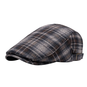 Classic British style checkered flat cap with retro plaid pattern and side metal buckle