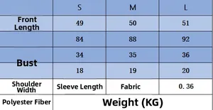 Detailed size guide table for women's short sleeve knit top in S, M, and L sizes