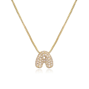 Iced out gold letter A pendant necklace with sparkling zircons and box chain