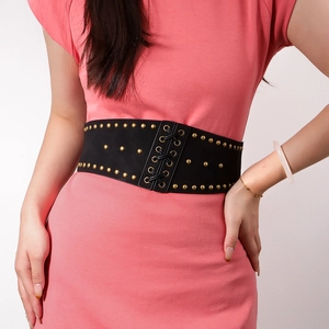 European American Fashion Rivet Lace Up Corset Belt For Women Faux Leather Wide Elastic Waist Cincher Belt Plus Size