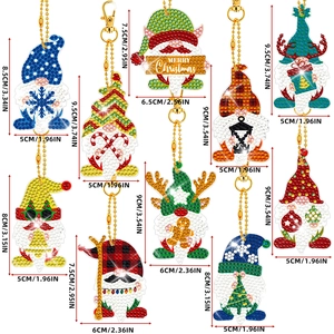 Set of 10 DIY Christmas Gnome diamond painting keychains with dimension markings