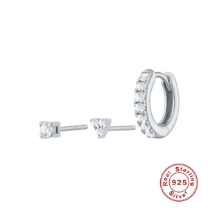Detailed set of three S925 sterling silver earrings with sparkling cubic zirconia studs