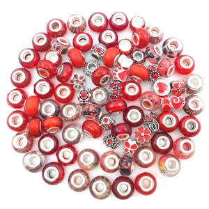 Bulk mix of red DIY glass and metal charms with rhinestones for jewelry making