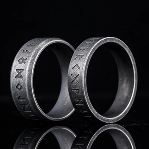 Anello Rune Vichinghe Norrene Vintage In Acciaio Inossidabile Fascia Retro Argento Ossidato Gioielli Uomo