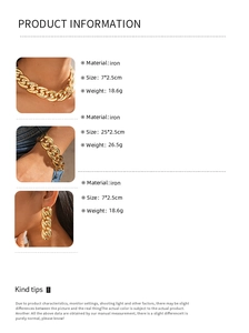 Detailed product specifications for a gold chunky chain jewelry set with size and weight info