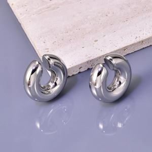 Polished silver 18K gold titanium steel U-shaped hollow chunky ear cuff earrings