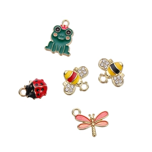 Cute enamel animal charms featuring crown frog, bee, and dragonfly for DIY jewelry making