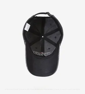 Interior view of cotton baseball cap showing 6-panel construction and 100% cotton label