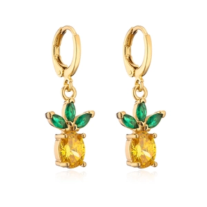 Elegant gold pineapple earrings with sparkling yellow and green zircon gemstones
