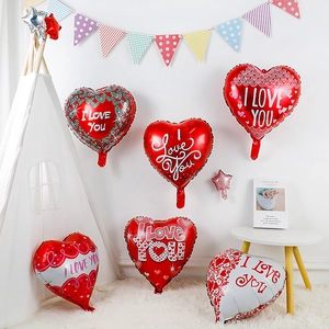 18 inch red and white heart foil balloons with I Love You print for wedding decoration