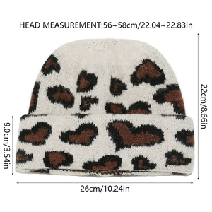 Tabella taglie dettagliata del berretto leopardato con larghezza 26 cm e altezza 22 cm