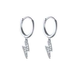 Elegant S925 silver lightning bolt hoop earrings with sparkling white cubic zirconia stones