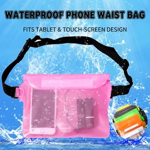 Pink waterproof pouch with clear touchscreen window for phones and outdoor swimming