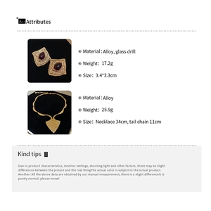Detailed size and material specification chart for vintage relief jewelry set