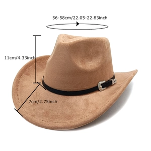 Chapeau de cowboy classique en daim camel avec ceinture noire et boucle argentée