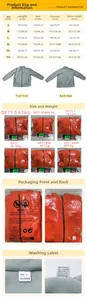 Detailed size chart and fabric care instructions for heavy fleece stand collar sweatshirt