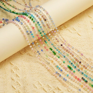 Colorful 3mm amethyst and crystal bead stainless steel chains for DIY jewelry making