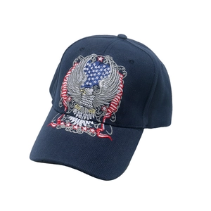 Navy cotton baseball cap with vintage American eagle and US flag embroidery details