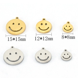 DIY smiley face pendants in gold and silver colors with three size measurements