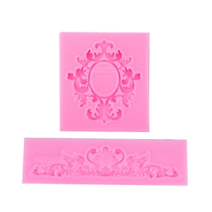 Pink silicone fondant mold set featuring European vintage frame and classic relief patterns