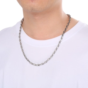 Poliertes silbernes Gliederketten-Halsband aus Edelstahl am männlichen Modell