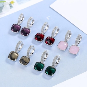 Geometric Square Zircon Hoop Earrings Copper Jewelry With 925 Sterling Silver Earring Post Luxury Elegant For Women