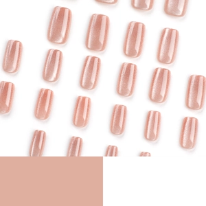 Cat eye press-on nails in nude pink with magnetic shimmer finish on white background
