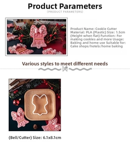 Macro view of Christmas bell cookie cutter with PLA plastic mold dimensions 6.1x8.1cm
