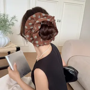 Polka Dot Chiffon Mesh Scrunchies And Ribbon Bow Headband French Retro Hair Accessories For Women Ponytail Styling