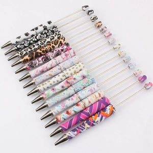 DIY plastic beaded ballpoint pens with creative leopard, floral and heart pattern prints