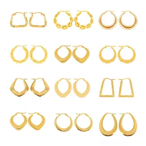 Orecchini A Cerchio Geometrici In Acciaio Inossidabile Placcato Oro Moda Retro Gioielli Texturizzati Per Donne