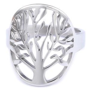 Bague arbre de vie en acier inoxydable avec design découpé argenté pour femme