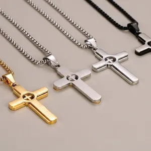 Minimalist stainless steel cross pendant necklaces with scripture engraving in four colors