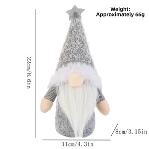 Detailed dimensions of gray Christmas gnome ornament with knitted hat and silver star