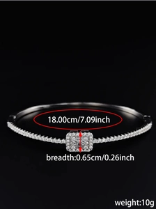 Silver bracelet detail showing 18cm circumference and 0.65cm rectangular charm