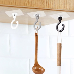 Ceiling Rotating Hook Adhesive Plastic Multi Angle Storage Seamless Wall Mount Punch Free Kitchen Bathroom Organizer