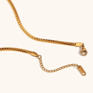 Macro shot of 18K gold plated lobster clasp and extender chain on butterfly choker
