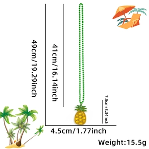 Detailed size measurement of pineapple pendant necklace with green beaded chain