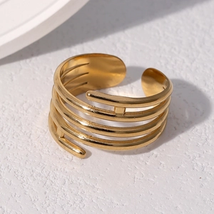 Polished gold multi-layer spiral open ring made of stainless steel for women