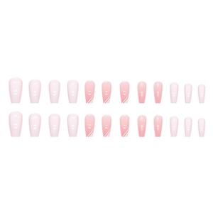 French ballerina style false nails with pink and white gradient and glitter finish