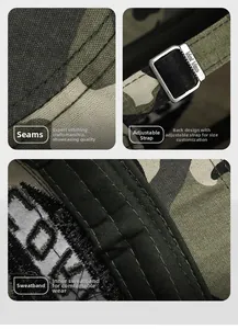 Details der Camouflage-Kappe mit Metallschnalle, Nähten und innerem Schweißband