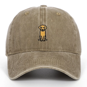 Casquette de baseball en coton délavé kaki avec une broderie de chien golden retriever