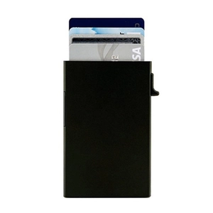 Slim black RFID blocking aluminum card holder with automatic pop-up mechanism and multi-slots