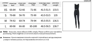 Detailed size chart for slim fit backless jumpsuit including bust and hip measurements