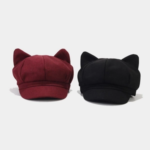 Casquette Newsboy Oreilles De Chat Chapeau Octogonal En Laine Rétro Béret Peintre Mignon Mode Hiver Automne Femmes Filles