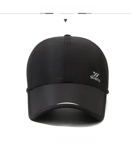 Close-up of lightweight black quick-dry baseball cap featuring a silver SDSRU logo