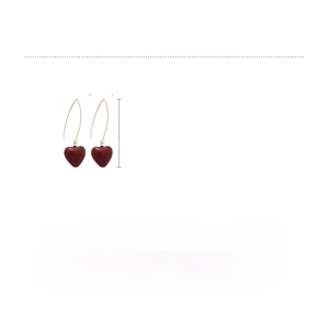 Detail view of pearl heart pendant earrings showing dimensions of 7.5x2.5cm